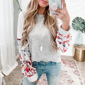 Boho Sleeve Blouse, Grey & White